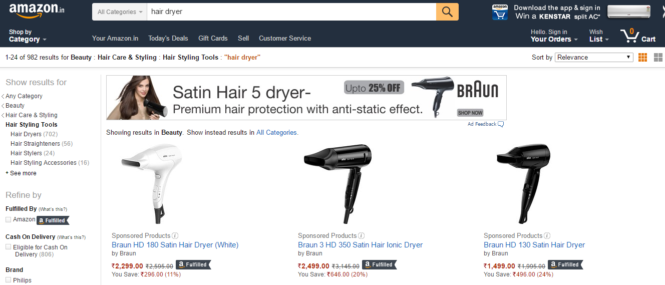 Effect of Categorization in product search results